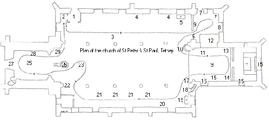 Numbered floor plan of the church for the self-guided walk-round tour